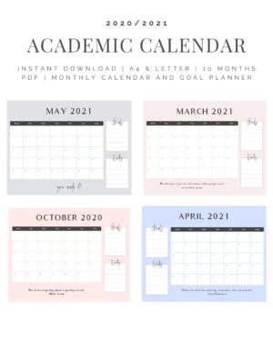 academic calendar for students- organization and time management -etsy